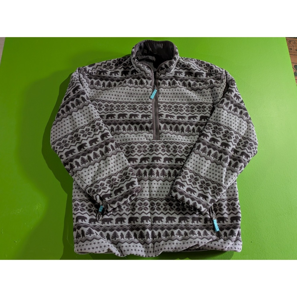 Chubbies Fair Isle Reversible‎ Fleece Sweater Jacket Pullover Men's Large Gray